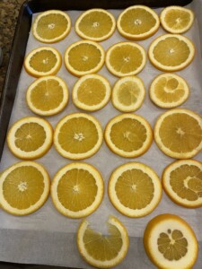 orange slice on a cookie sheet