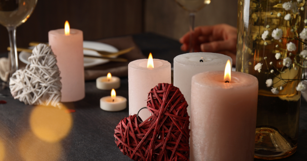 Valentine's Day decor with candles and hearts