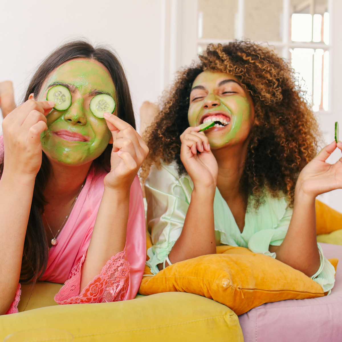 two women practicing self care